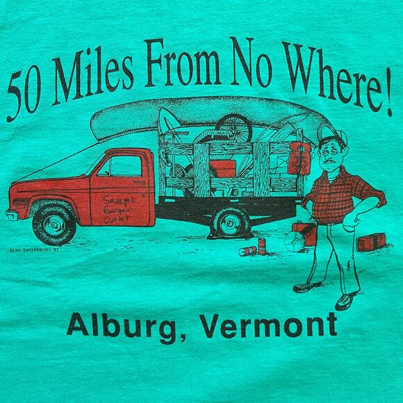 Vintage Obscure Alburg Vermont 50 Miles From No Where Canoe Truck Camp T Shirt - Picture 2 of 8